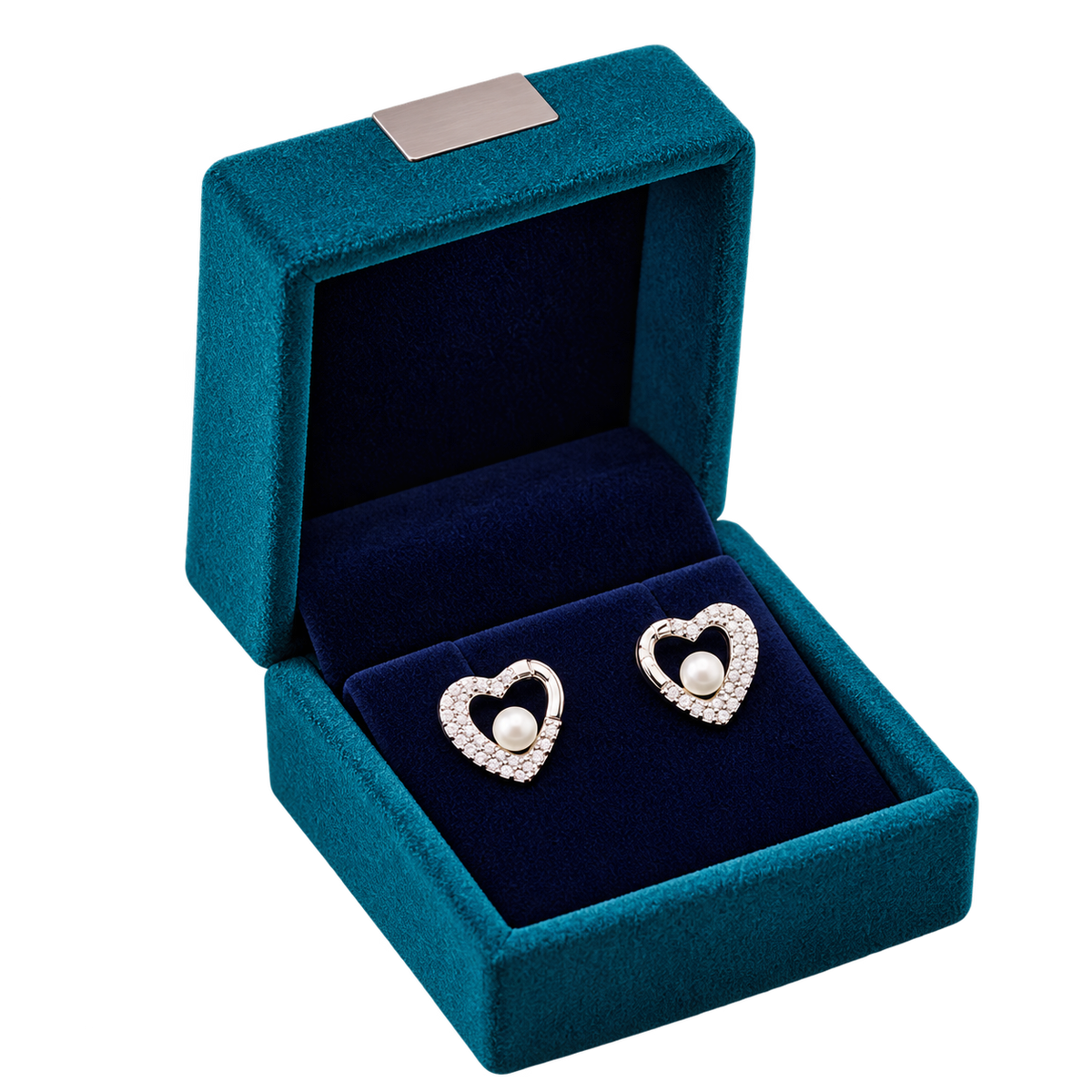 Silver Celeste Heart Pearl Stud Earrings