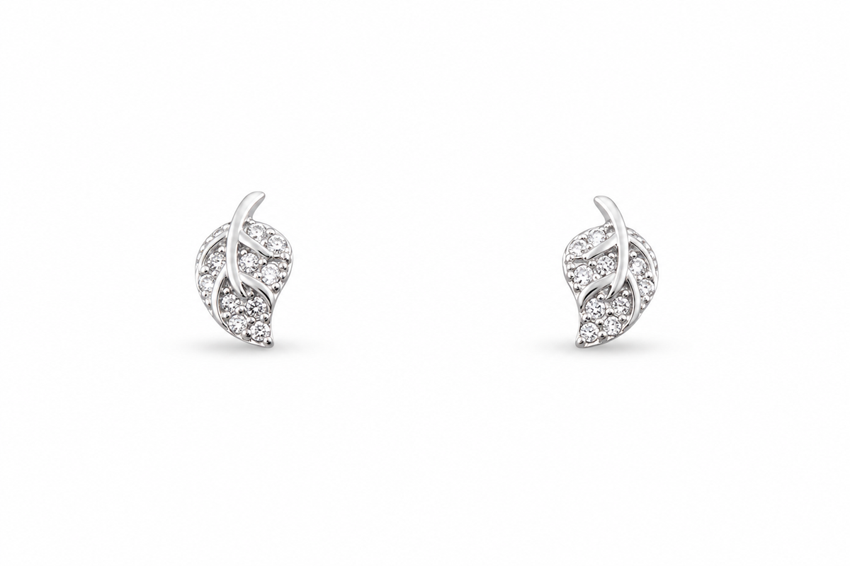 Silver Elara Curved Leaf Stud Earrings