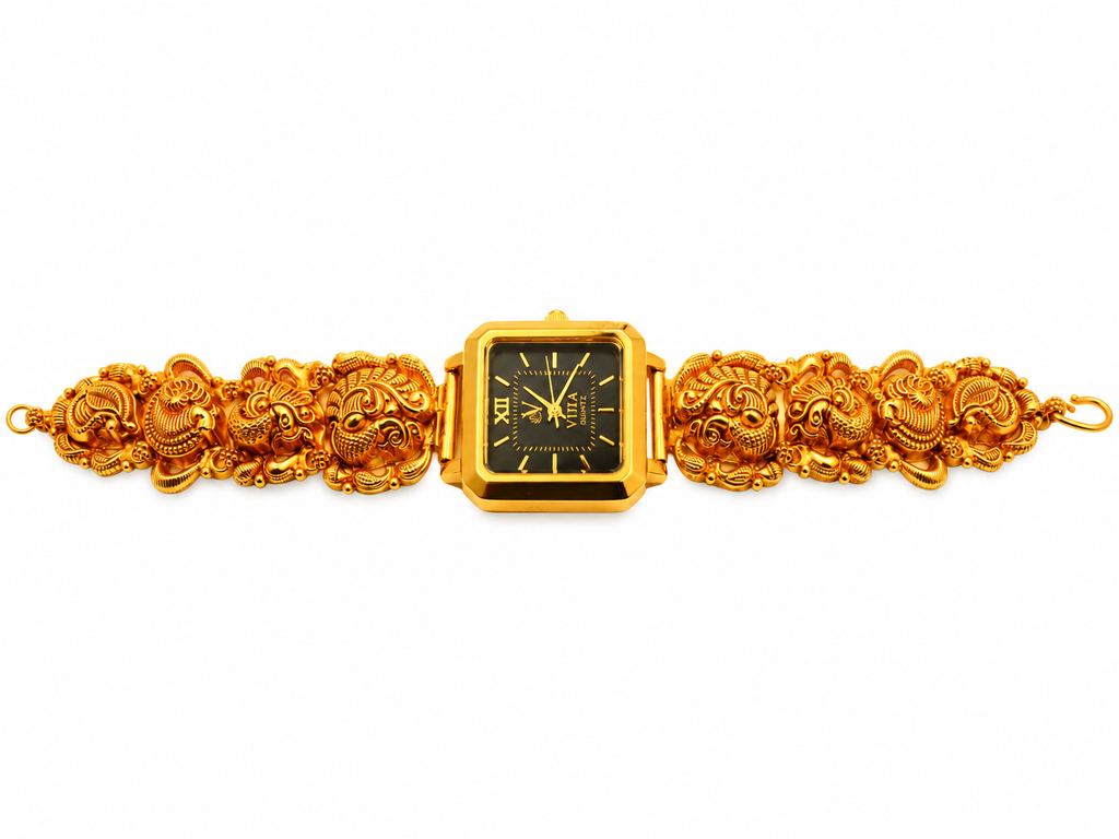 Viha Quartz Noir Royale Ornate Gold-Tone Watch