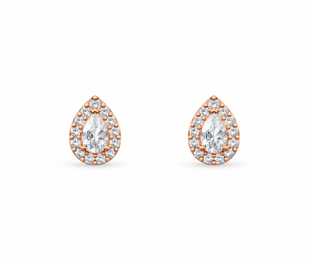 Rose Gold Celeste Round Halo Crystal Stud Earrings