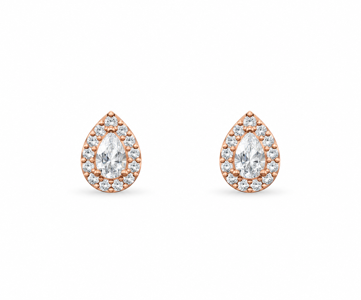 Rose Gold Celeste Round Halo Crystal Stud Earrings
