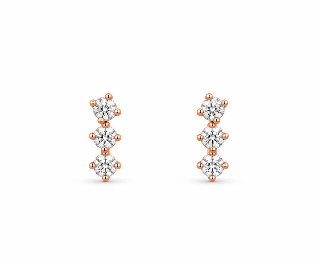 Rose Gold Elara Triple-Stone Stud Earrings